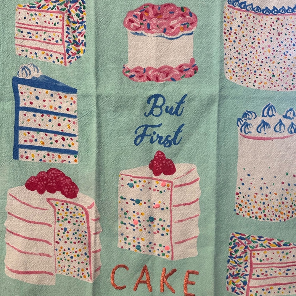 Anthropologie ‘But First’ Cake Pattern Tea Towel - Picture 4 of 9